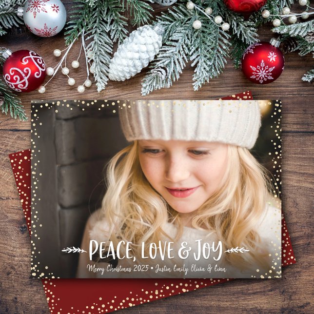 Peace Love Joy Quote Typography Custom Photo Chic Holiday Card (Creator Uploaded)