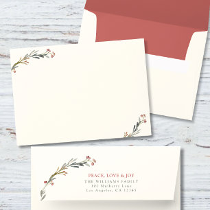 Peace Love Joy Red Berries 5x7 Return Address Envelope