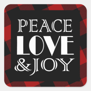 Peace, Love Joy Red Buffalo Plaid Envelope Seal
