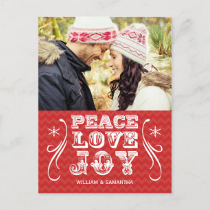 Peace Love Joy Red Chevron Holiday Postcard