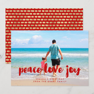 Peace Love Joy Red Christmas Family Photo Holiday Card