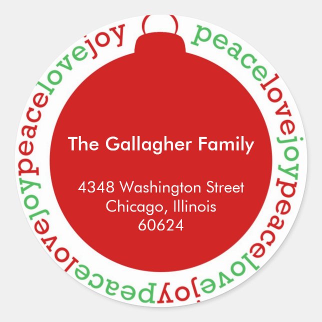 Peace love joy red custom Christmas address label (Front)