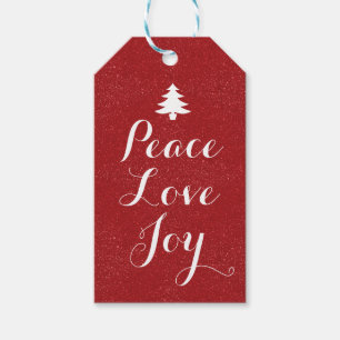 Peace Love Joy Red Glitter Gift Tags