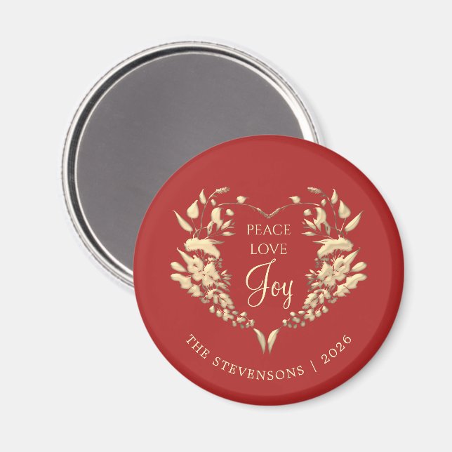 Peace Love Joy Red Gold Christmas Magnet (Front/Back)