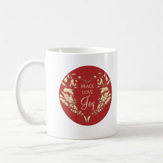 Peace Love Joy Red Gold Personalised Christmas Coffee Mug