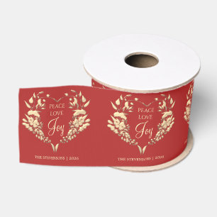 Peace Love Joy Red Gold Personalised Grosgrain Ribbon