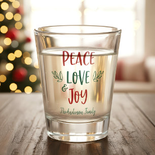 Peace Love Joy Red Green Typography Name Modern Shot Glass