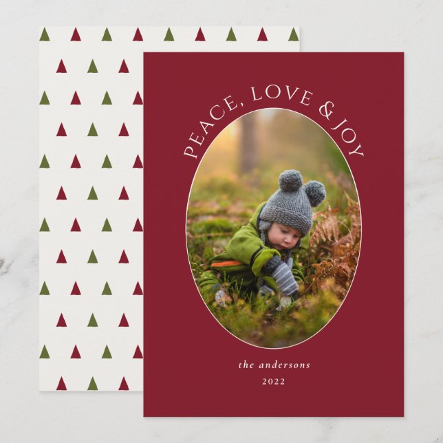 Peace, Love & Joy Red Photo Holiday Card (Front/Back)