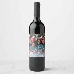 Peace Love Joy Red Script Your Photo Wine Label
