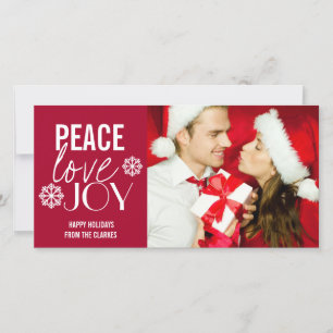 Peace Love Joy Red Snow Holiday Photo Cards