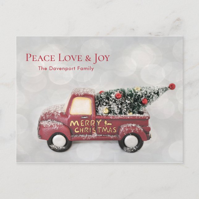 Peace Love & Joy Red Toy Truck Delivery Holiday Postcard (Front)