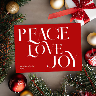 Peace Love Joy Red White Elegant Christmas Holiday Card