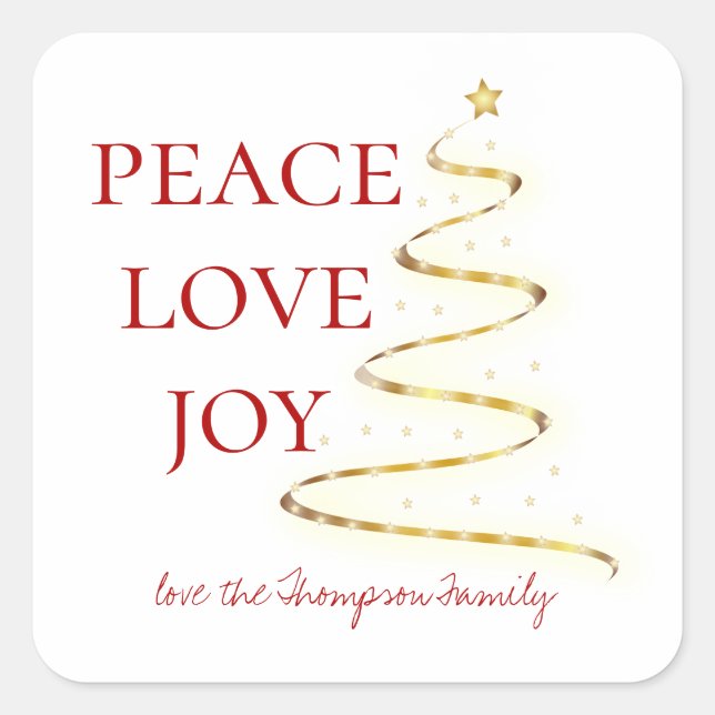 Peace Love Joy| Red White |Personalised Square Sticker (Front)