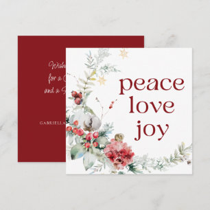 Peace Love Joy Red White Square Holiday Card