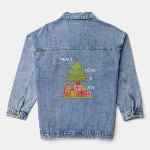 Peace, Love & Joy Retro Christmas Tree Denim Jacket