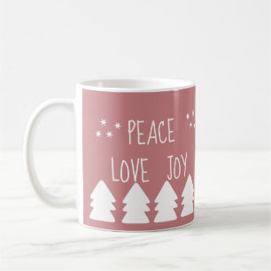 Peace Love Joy Script Soft Pink Christmas Coffee Mug