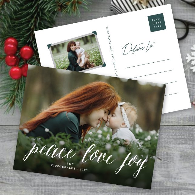 Peace Love Joy Simple Script Holiday Postcard (Creator Uploaded)