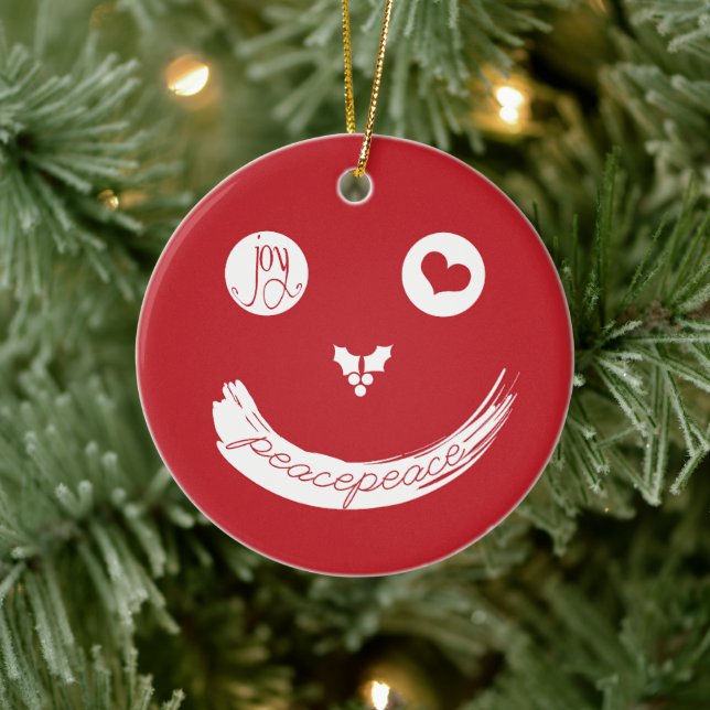 Peace Love Joy Smiling Face Funny Christmas Photo Ceramic Tree Decoration (Tree)