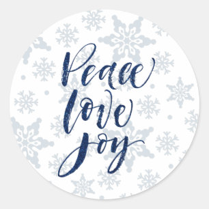 Peace Love Joy Snowflake Christmas Card Holiday Classic Round Sticker