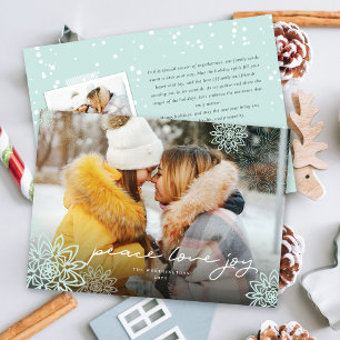 Peace Love Joy Snowflakes Elegant Christmas Photo Holiday Card