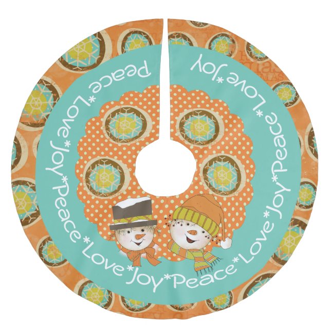 Peace Love Joy Snowmen Holiday Tree Skirt (Front)