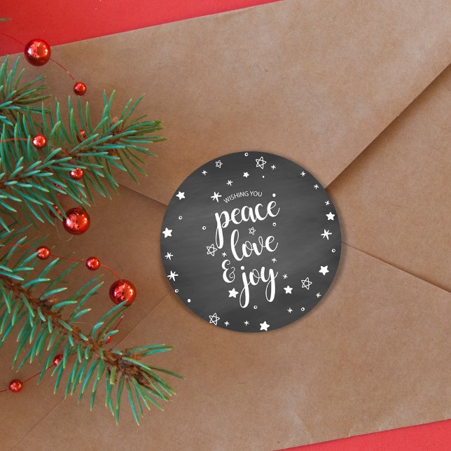 Peace Love Joy Star Christmas Holiday Classic Round Sticker (Peace Love Joy Star Christmas Holiday Classic Round Sticker)