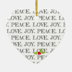 Peace Love Joy Text Christmas Holly Photo Heart Ceramic Tree Decoration