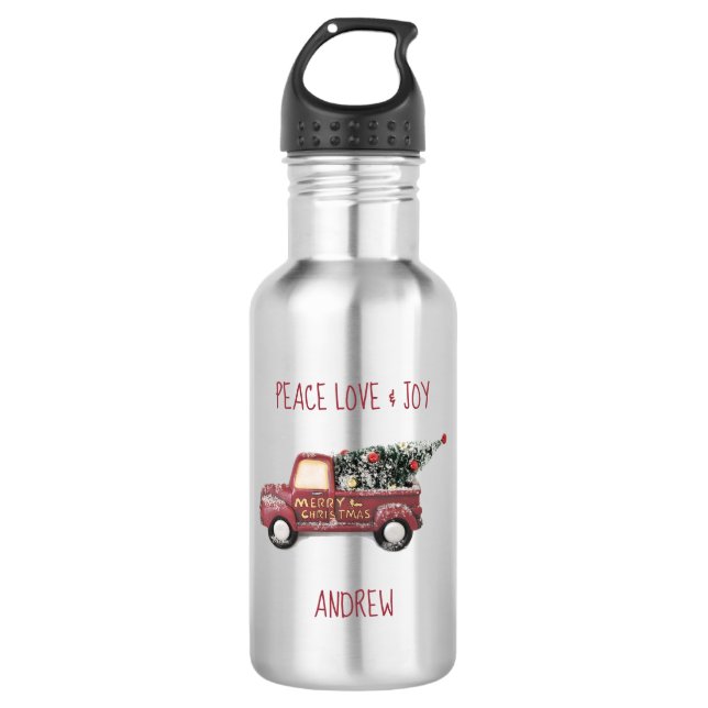 Peace Love & Joy Toy Truck Merry Christmas 532 Ml Water Bottle (Front)