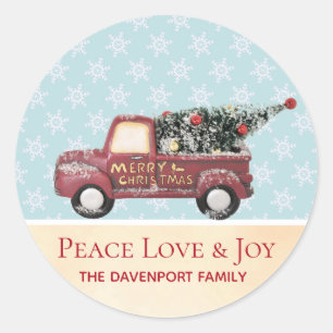 Peace Love & Joy Toy Truck Merry Christmas Classic Round Sticker