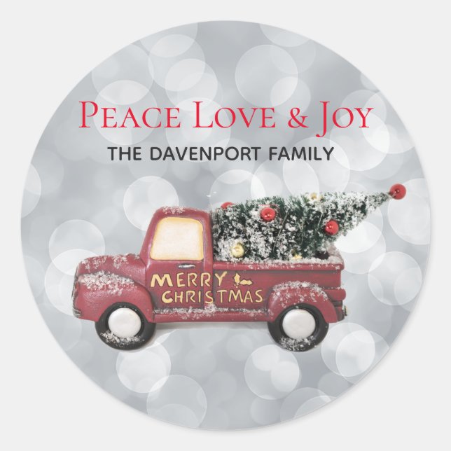 Peace Love & Joy Toy Truck Merry Christmas Classic Round Sticker (Front)