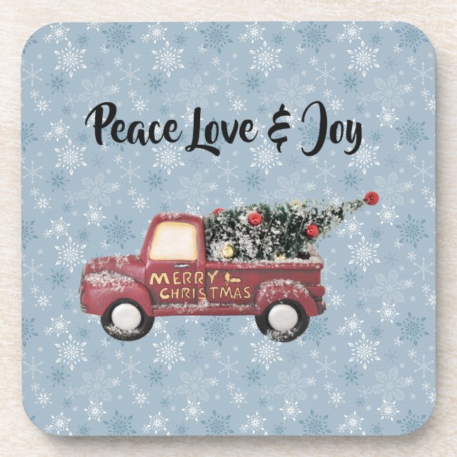 Peace Love & Joy Toy Truck Merry Christmas Coaster (Front)