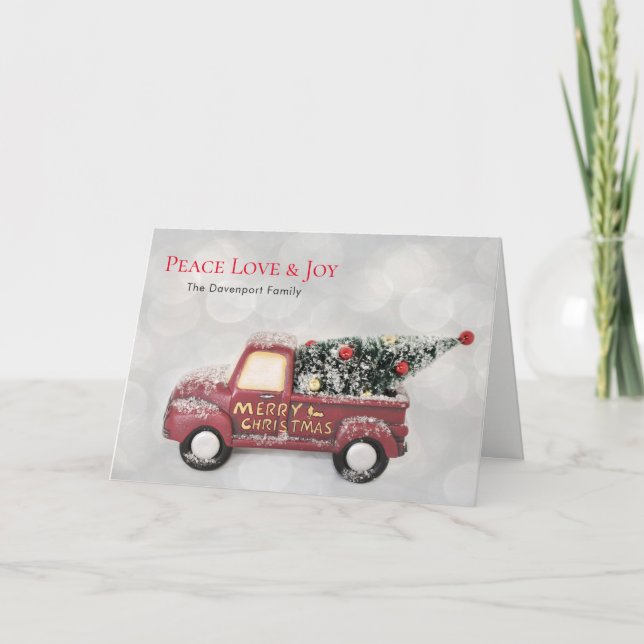 Peace Love & Joy Toy Truck Merry Christmas Holiday Card (Front)