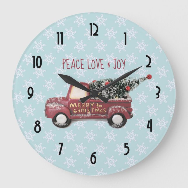 Peace Love & Joy Toy Truck Merry Christmas Large Clock (Front)