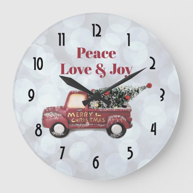 Peace Love & Joy Toy Truck Merry Christmas Large Clock (Front)