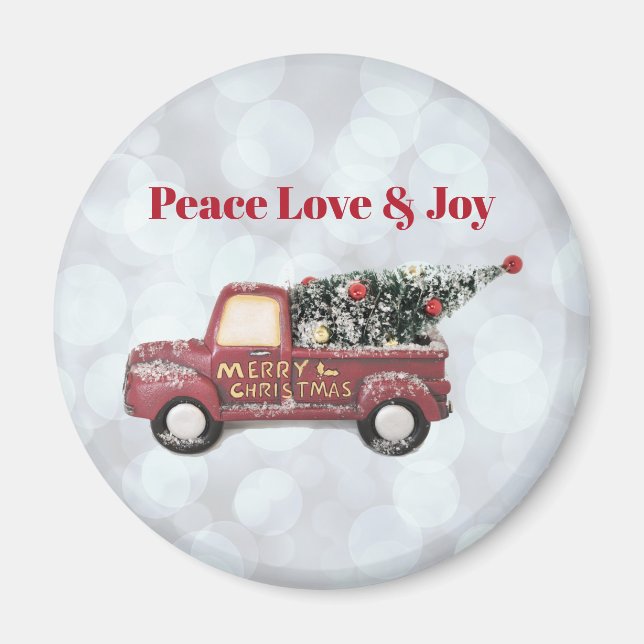 Peace Love & Joy Toy Truck Merry Christmas Magnet (Front)