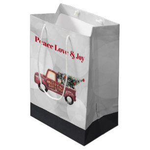 Peace Love & Joy Toy Truck Merry Christmas Medium Gift Bag