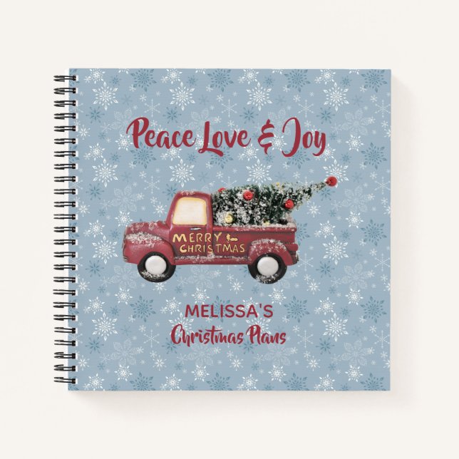 Peace Love & Joy Toy Truck Merry Christmas Notebook (Front)