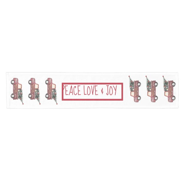 Peace Love & Joy Toy Truck Merry Christmas Short Table Runner (Horizontal)