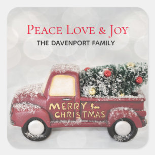 Peace Love & Joy Toy Truck Merry Christmas Square Sticker