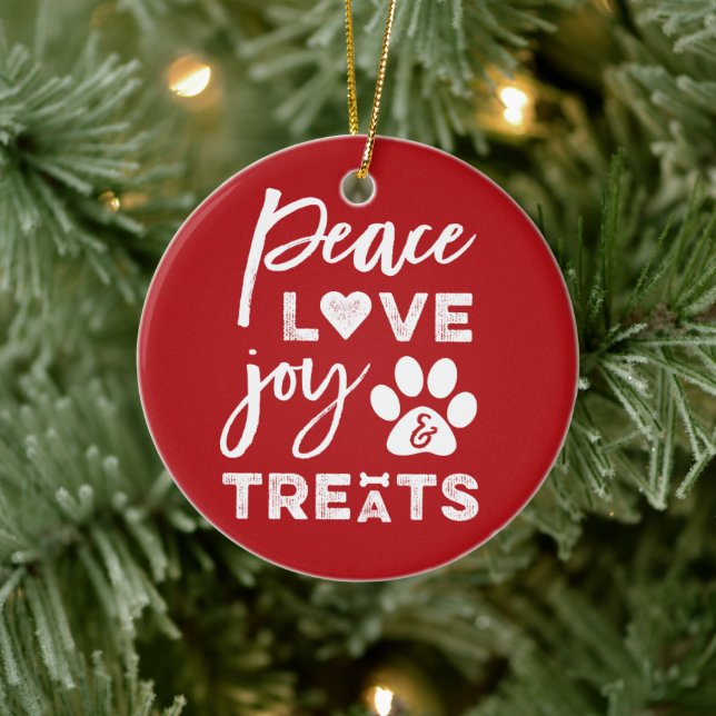 Peace Love Joy Treats Dog Lover Photo Funny Pet Ceramic Tree Decoration (Tree)