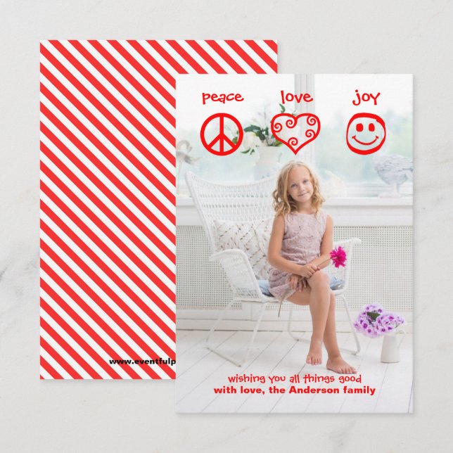 Peace, Love, Joy Vertical - 3x5 Christmas Card (Front/Back)