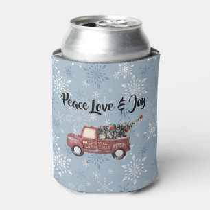 Peace Love & Joy w/ Red Toy Truck Merry Christmas Can Cooler