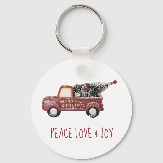 Peace Love & Joy w/ RedToy Truck Merry Christmas Key Ring (Front)