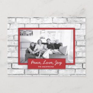 Peace Love Joy White Brick Wall Holiday Photo Card