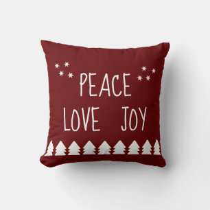 Peace Love Joy White Script Burgundy Holiday  Thro Cushion