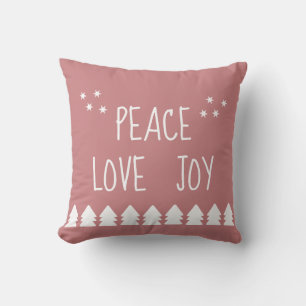 Peace Love Joy White Script Soft Pink Christmas T Cushion