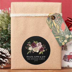 Peace Love Joy Winter Bouquet Classic Round Sticker