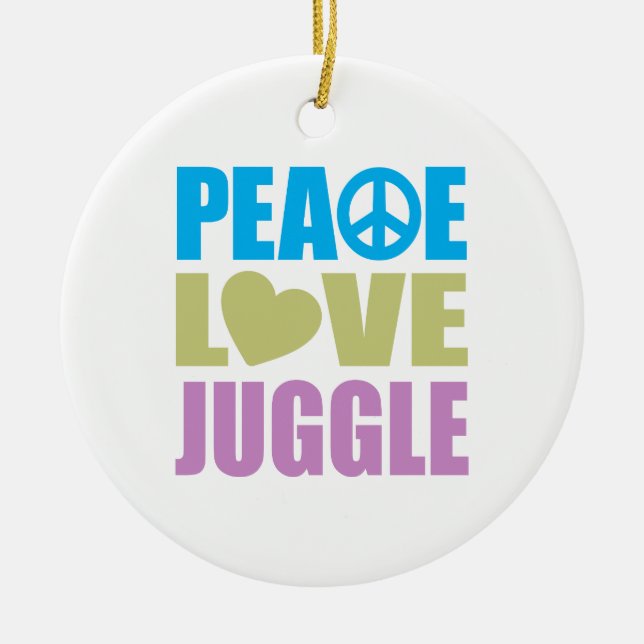 Peace Love Juggle Ceramic Tree Decoration (Front)