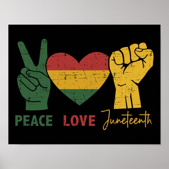 Peace Love Juneteenth african flag heart and fist Poster (Front)
