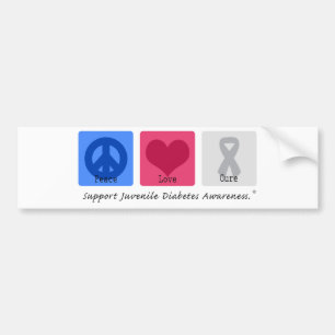 Peace Love Juvenile Diabetes Bumper Sticker